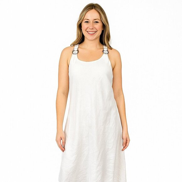 It’s A New Vision White Linen Dress Size M Sleeveless Gold Ring Detail Summer - Picture 1 of 12